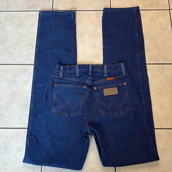 Vintage 80s Wrangler Straight Leg 37" Long Blue Jeans - Picture 1 of 7